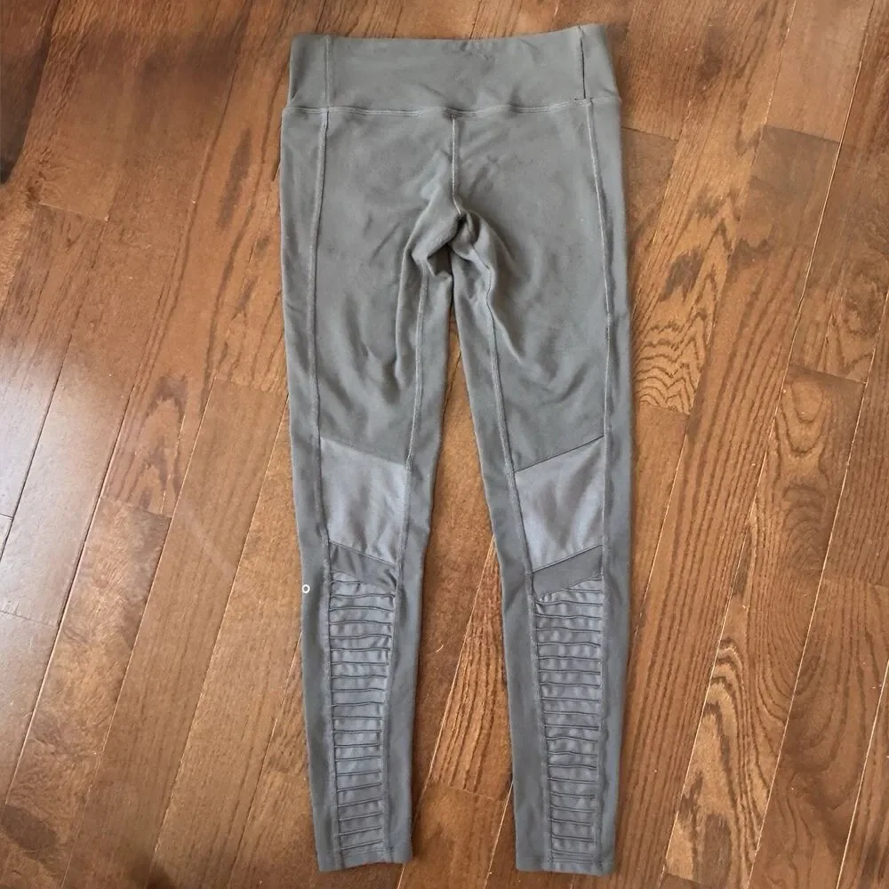 ALO Yoga High Rise Moto Leggings Ribbed Gray Women’s Size Small Athleisure Yoga